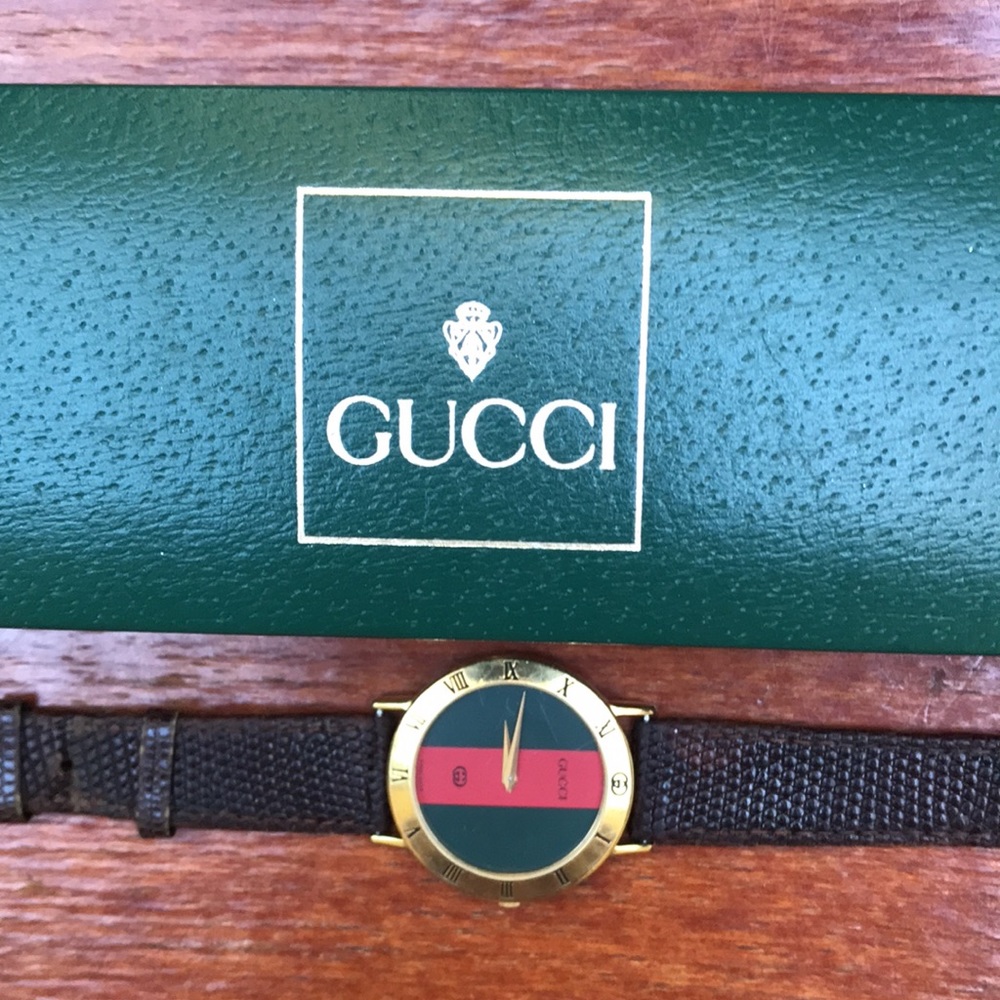 Unisex GUCCI 3000M Iconic Wristwatch Gold Plated Orig Lizard Strap. NEW BATTERY! - Picture 13 of 14
